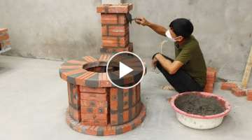 Build an outdoor wood-burning stove made of red cement bricks